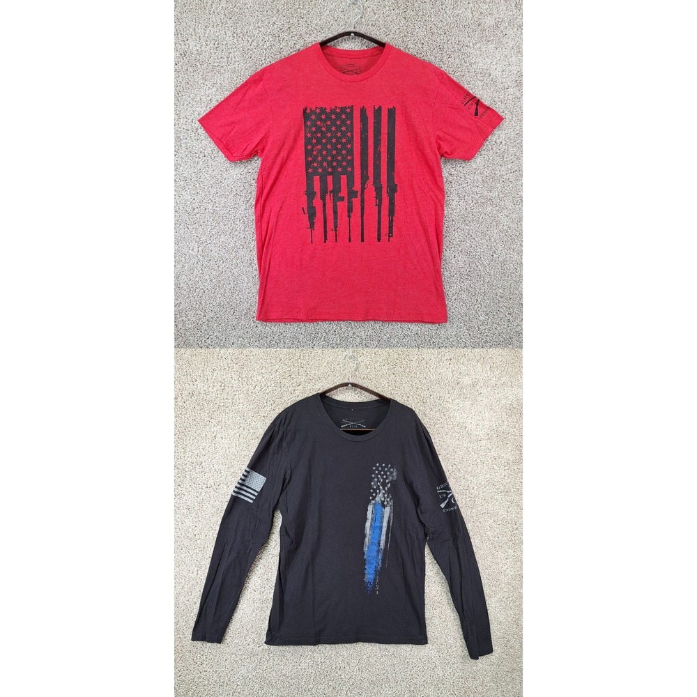 Grunt Style T-Shirts Mens L Rifle Flag Graphic Patriotic Military Tee Lot of 2
